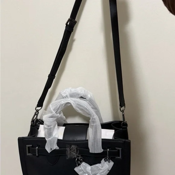 NWT KARL LAGERFELD PARIS Cerise Leather Satchel - Picture 4 of 5